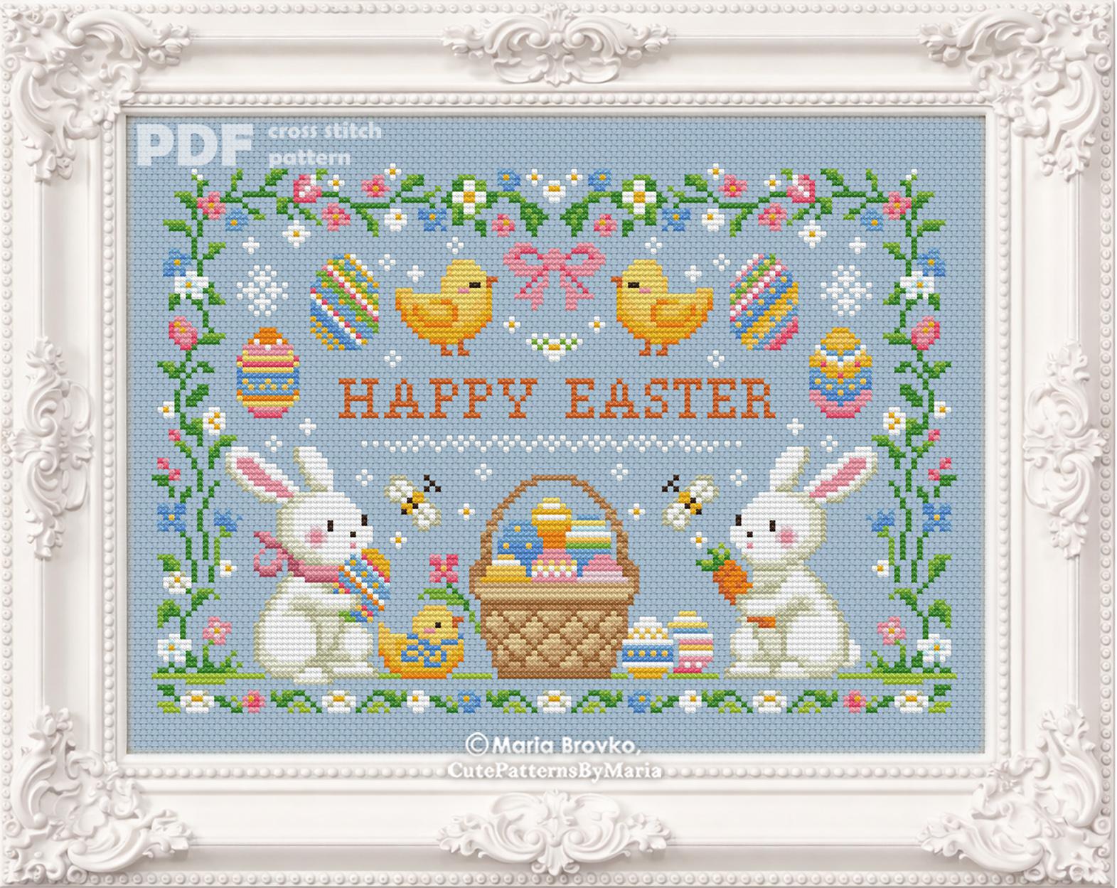 Cross Stitch Pattern Cute Easter Sampler DMC Chart Printable PDF ...