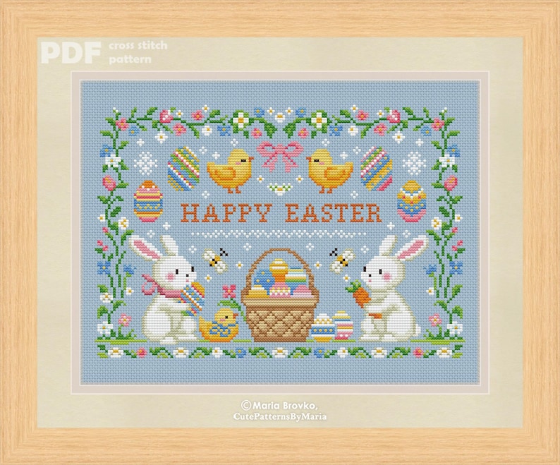 Cross Stitch Pattern Cute Easter Sampler DMC Chart Printable PDF ...