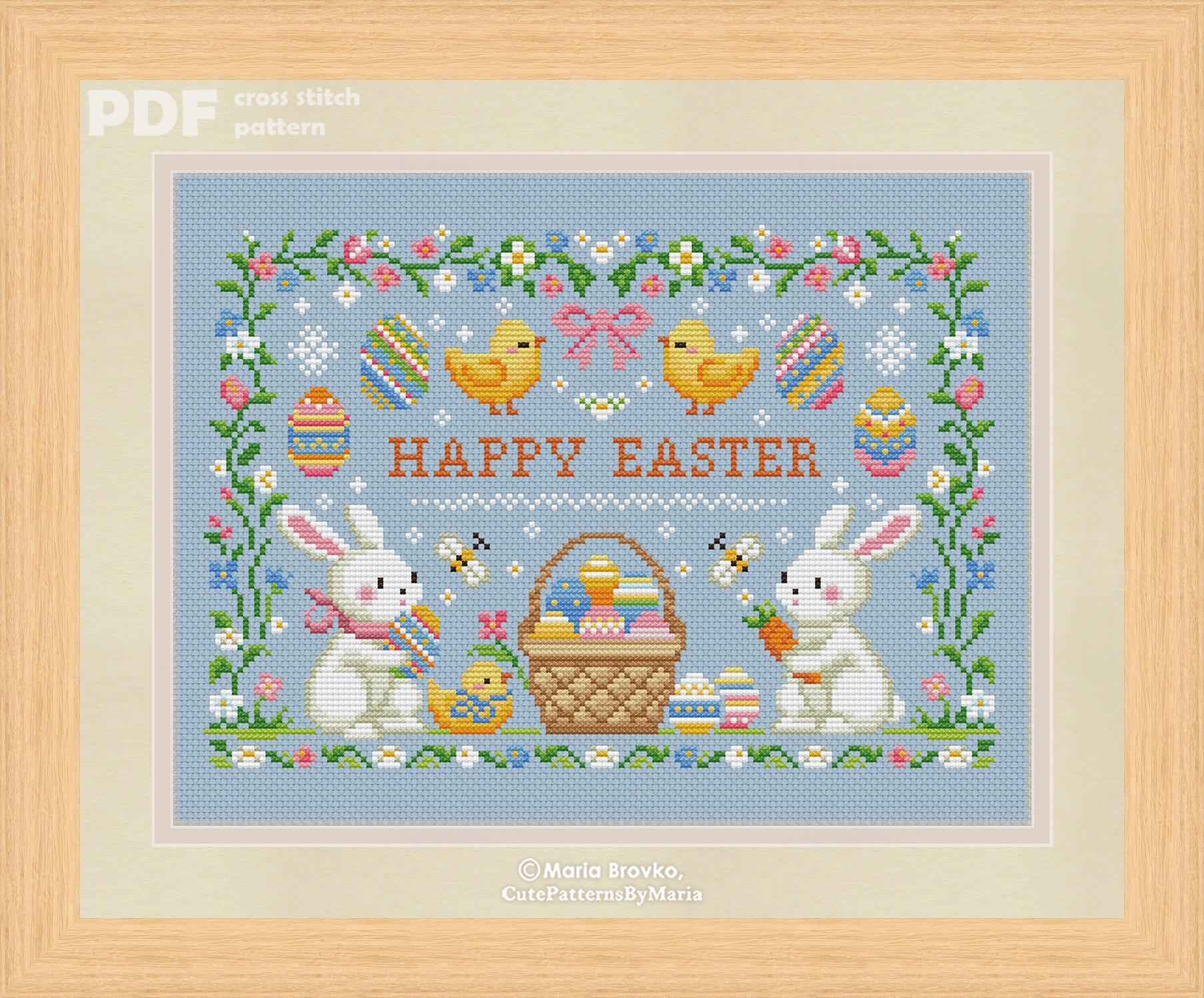 Cross Stitch Pattern Cute Easter Sampler DMC Chart Printable PDF ...