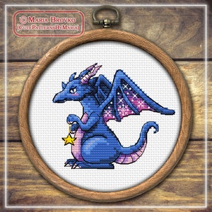 Cross Stitch Pattern 8 color options Dragon with star and snowflakes DMC Chart Printable PDF Instant Download image 9