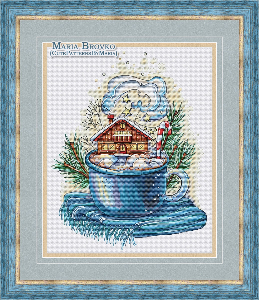 cross stitch pattern PDF Coffee and Plant Cart