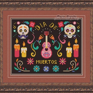 Cross Stitch Pattern Mexican series Calavera  DMC Halloween Chart  Embroidery  Printable PDF Instant Download