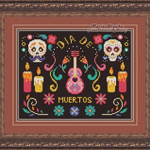 Modèle de point de croix série mexicaine Calavera DMC HalloweenGraphique de broderie PDF imprimable téléchargement immédiat