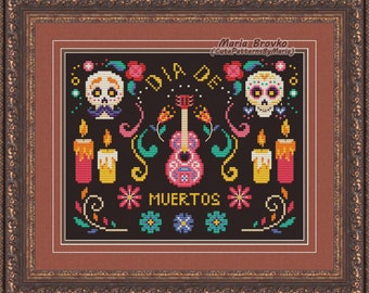 Cross Stitch Pattern Mexican series Calavera  DMC Halloween Chart  Embroidery  Printable PDF Instant Download