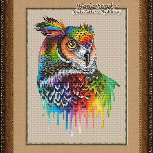 Cross Stitch Pattern "Rainbow owl" DMC Cross Stitch Chart Pattern Embroidery Chart Printable PDF Instant Download