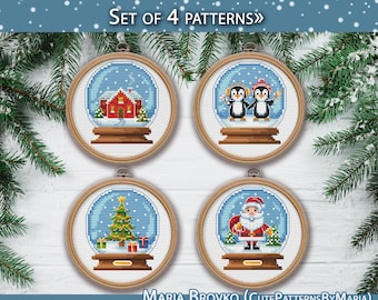 25% cheaper as a set - "Snow globe collection #2" DMC  Cross Stitch Pattern Cross Stitch Chart Printable PDF Instant Download