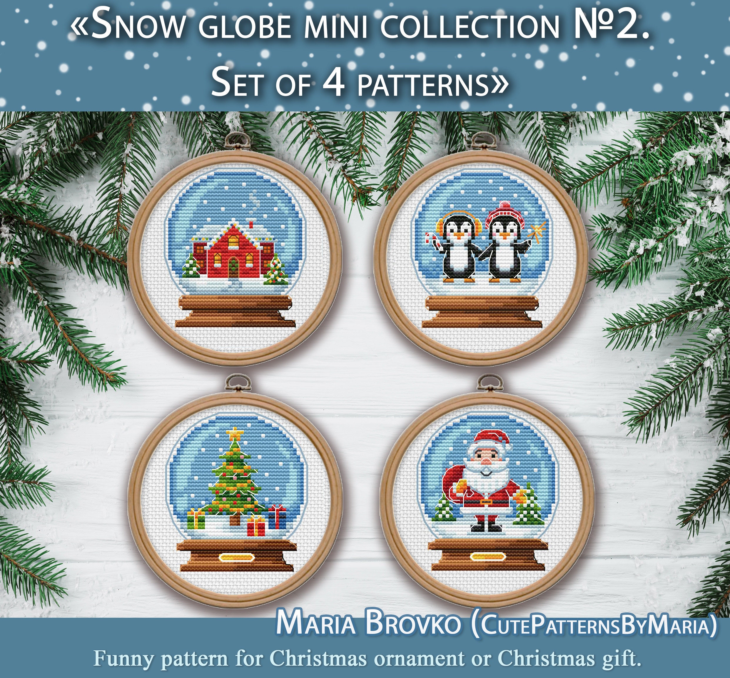 25% más barato como conjunto - "Colección de globos de nieve #2" Patrón de punto de cruz DMC Gráfico de punto de cruz Imprimible PDF Descarga instantánea