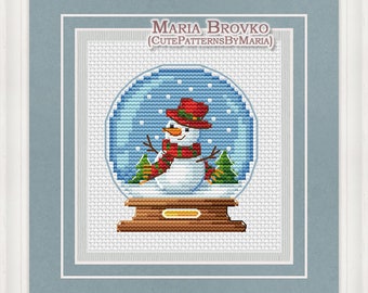 Cross Stitch Pattern "Snow globe with snowman" DMC Cross Stitch Chart Printable PDF Instant Download