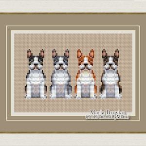 Cross Stitch Pattern Boston Terrier 4 options DMC Chart Printable PDF Instant Download