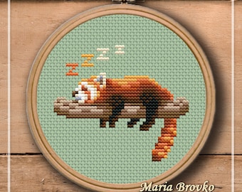 Cross Stitch Pattern &quot;Red panda&quot; DMC Chart Embroidery Printable PDF Instant Download