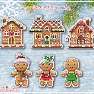 25% cheaper as a set - Gingerbread set Cross Stitch Pattern DMC Chart Embroidery Printable PDF Instant Download