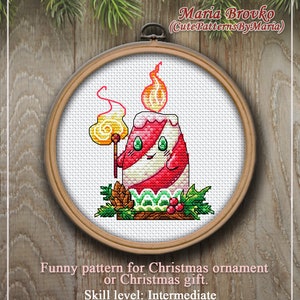 Decoração de Natal em ponto cruz Espírito de uma vela de Natal Gráfico DMC para impressão em PDF Download instantâneo