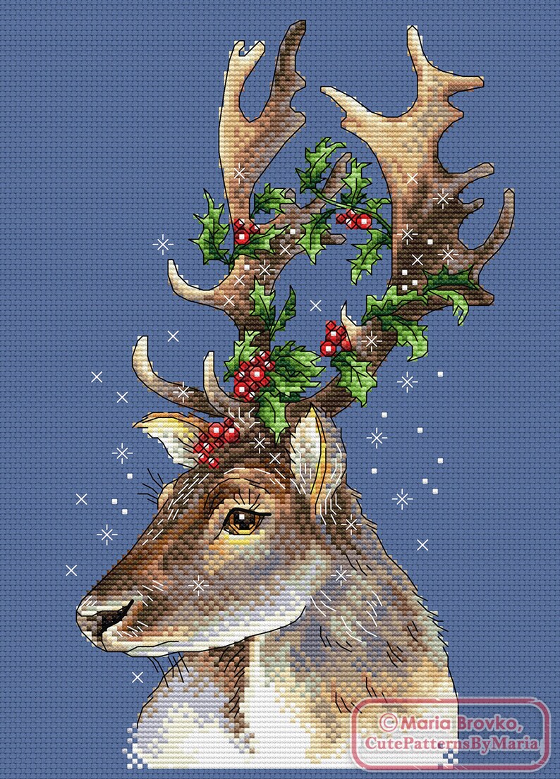 Cross Stitch PDF Pattern Christmas Deer DMC Chart Printable Instant ...