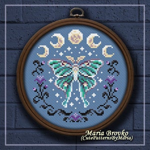 Cross Stitch Pattern Luna moth Gothick style DMC Chart Printable PDF Instant Download