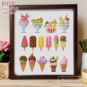 Cross Stitch Pattern "Ice Cream Sampler" DMC Chart Embroidery Printable PDF Instant Download