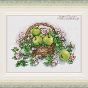 Cross Stitch Pattern "Apples in the basket" DMC Chart Needlepoint Embroidery Printable PDF Instant Download