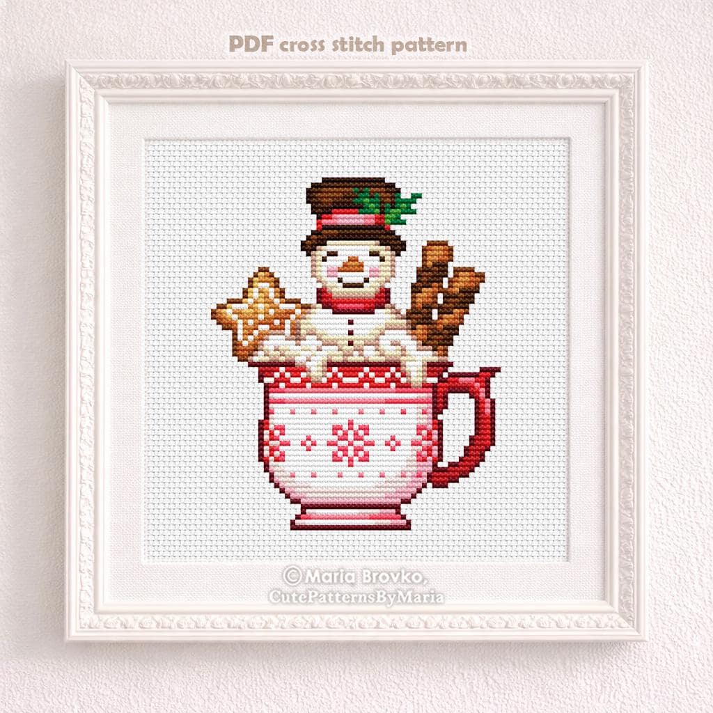 Cross Stitch Pattern Snowman in a Cup DMC Chart Printable PDF Instant ...