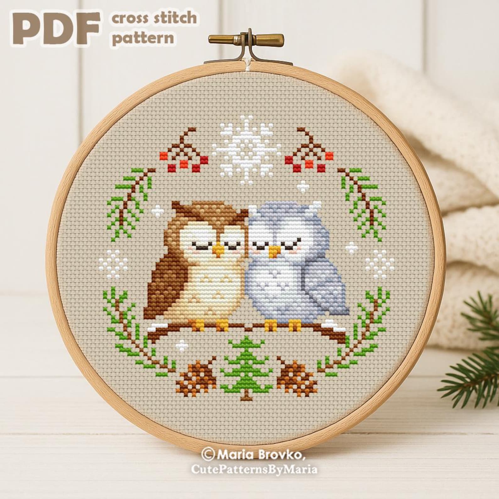Cross Stitch PDF Pattern Christmas Winter Owls DMC Chart Christmas ...