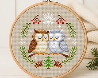 Cross Stitch PDF Pattern Christmas Winter owls DMC Chart Christmas Printable Instant Download