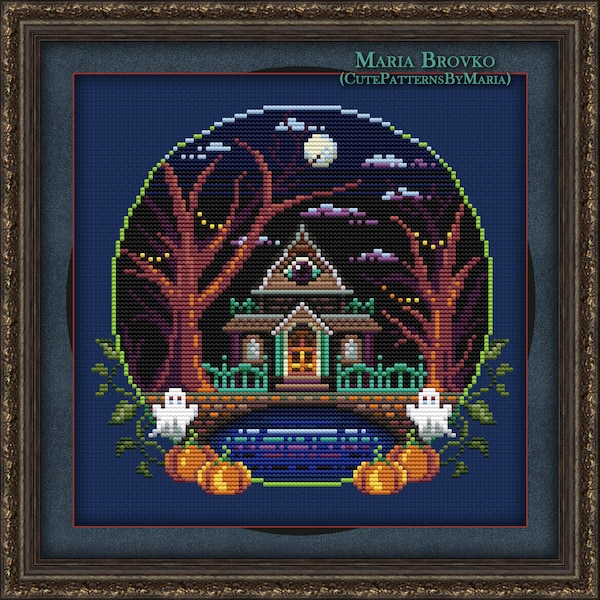 Cross Stitch Pattern Mysterious mansion Witch's house DMC Chart Printable PDF Instant Download