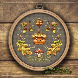 Cross Stitch Pattern Forest Acorn DMC Chart Printable PDF Instant ...