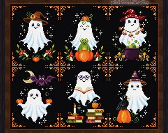 Kreuzstich Halloween Dekor 30% günstiger als Set - Sechs niedliche Geister Set mit 6 Mustern DMC Chart Printable PDF Instant Download