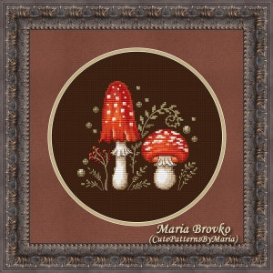 Cross Stitch Pattern Two fly agaric mushrooms DMC Chart Printable PDF Instant Download