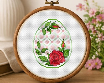 Cross Stitch Pattern Easter Rose egg DMC Chart Printable PDF Instant Download