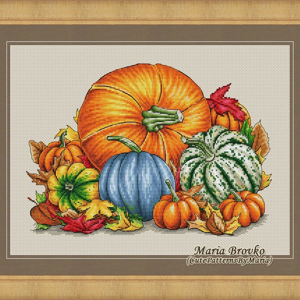 Cross Stitch Pattern Pumpkin Autumn DMC Halloween Chart  Embroidery  Printable PDF Instant Download