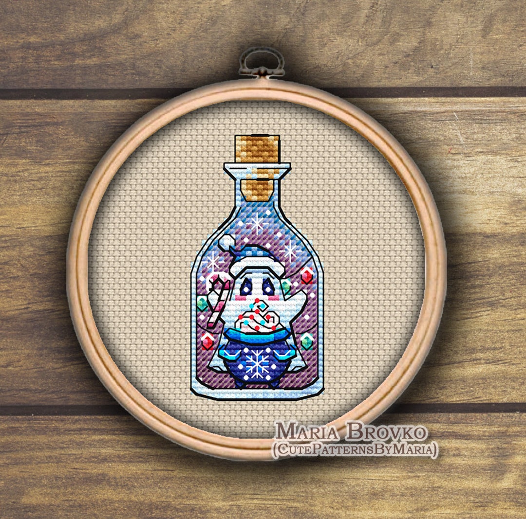 Cross Stitch Pattern Mini Bottle With a Christmas Ghost DMC Chart