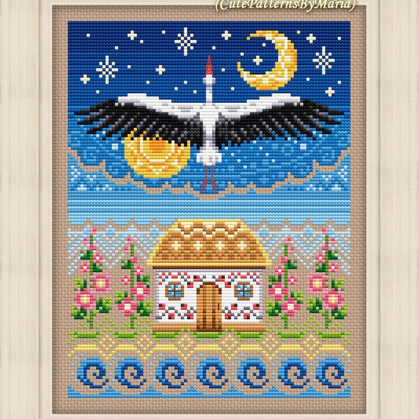 Cross Stitch Pattern Under a peaceful sky DMC Chart Printable PDF Instant Download