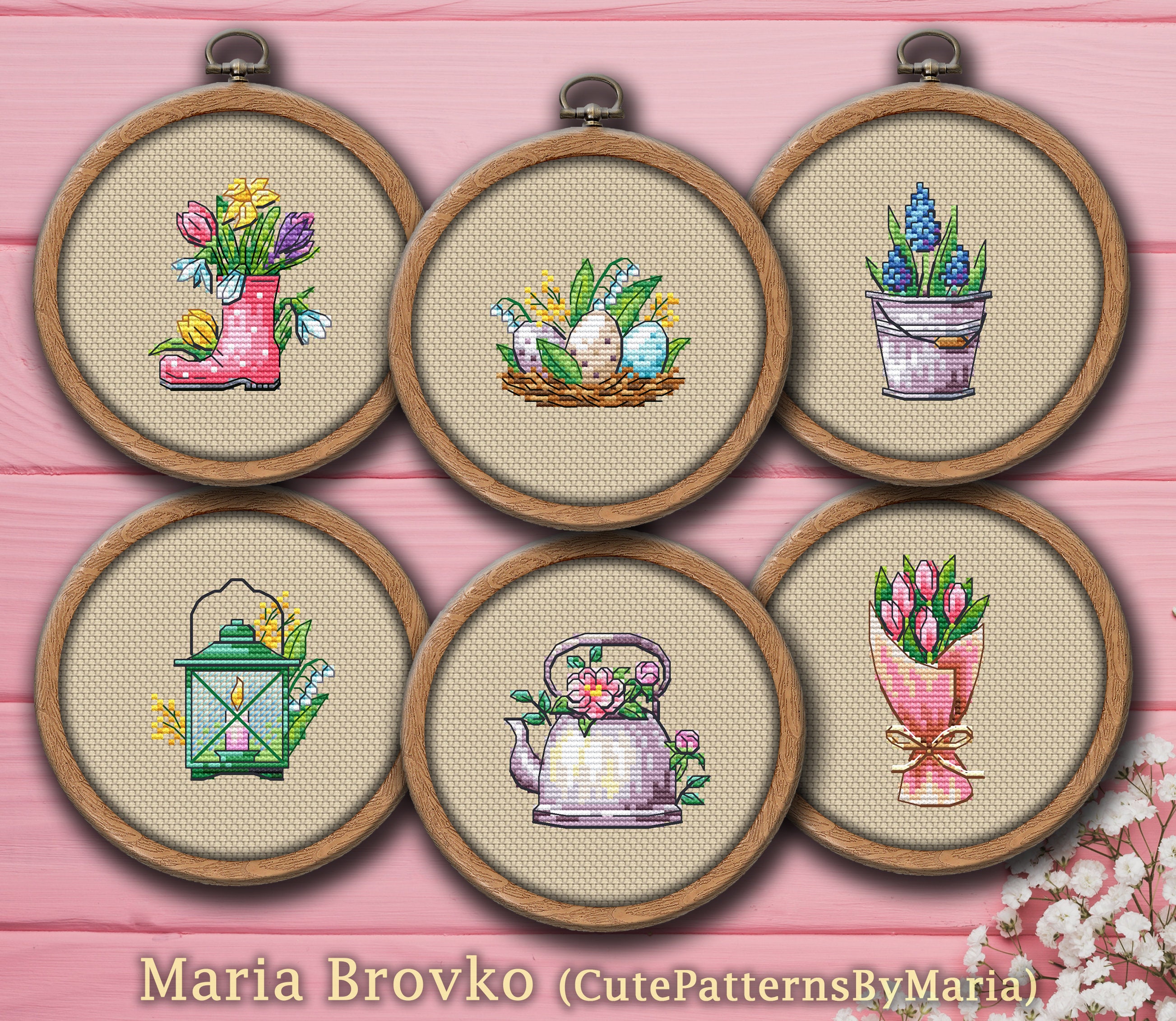50% Cheaper as a Set - Cross Stitch Pattern "spring Miniatures Set" DMC ...