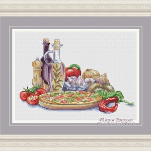 Cross Stitch Pattern &quot;Italian Cuisine. Pizza&quot; DMC Cross Stitch Chart Needlepoint Pattern Embroidery Chart Printable PDF Instant Download