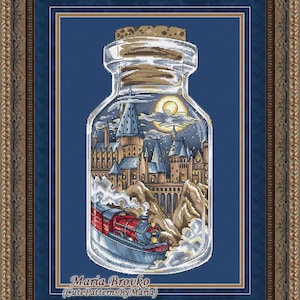 Kreuzstich Stickmuster Schule der Magie in der Flasche DMC Printable PDF Instant Download