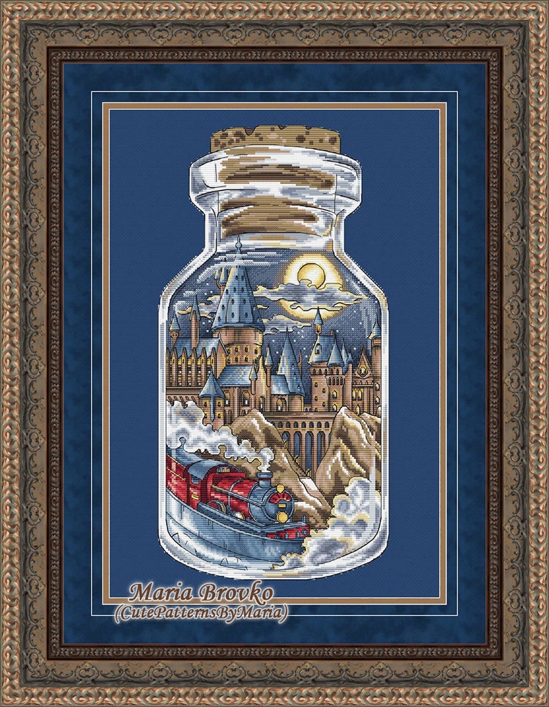 Cross Stitch Pattern 'School of Magic in the bottle' DMC Cross Stitch Chart Needlepoint Pattern  Printable PDF Instant Download 