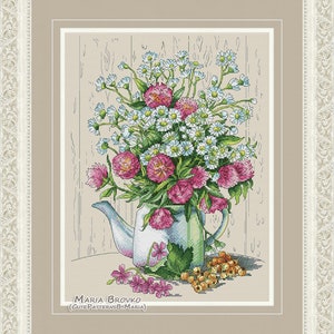 Bouquet of wildflowers Cross Stitch Pattern DMC Chart Embroidery Printable PDF Instant Download