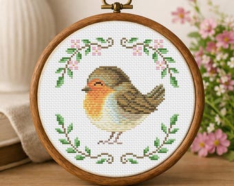 Cross Stitch Pattern Spring Robin European Robin DMC Chart Printable PDF Instant Download
