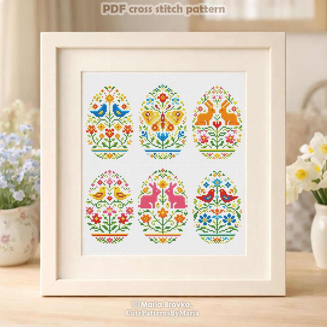 Cross Stitch Pattern 6 Colorful Easter Eggs Sampler DMC Chart Printable ...