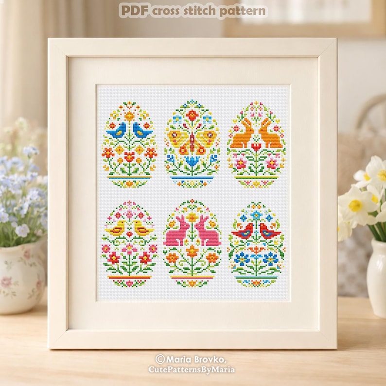 Cross Stitch Pattern 6 Colorful Easter Eggs Sampler DMC Chart Printable ...