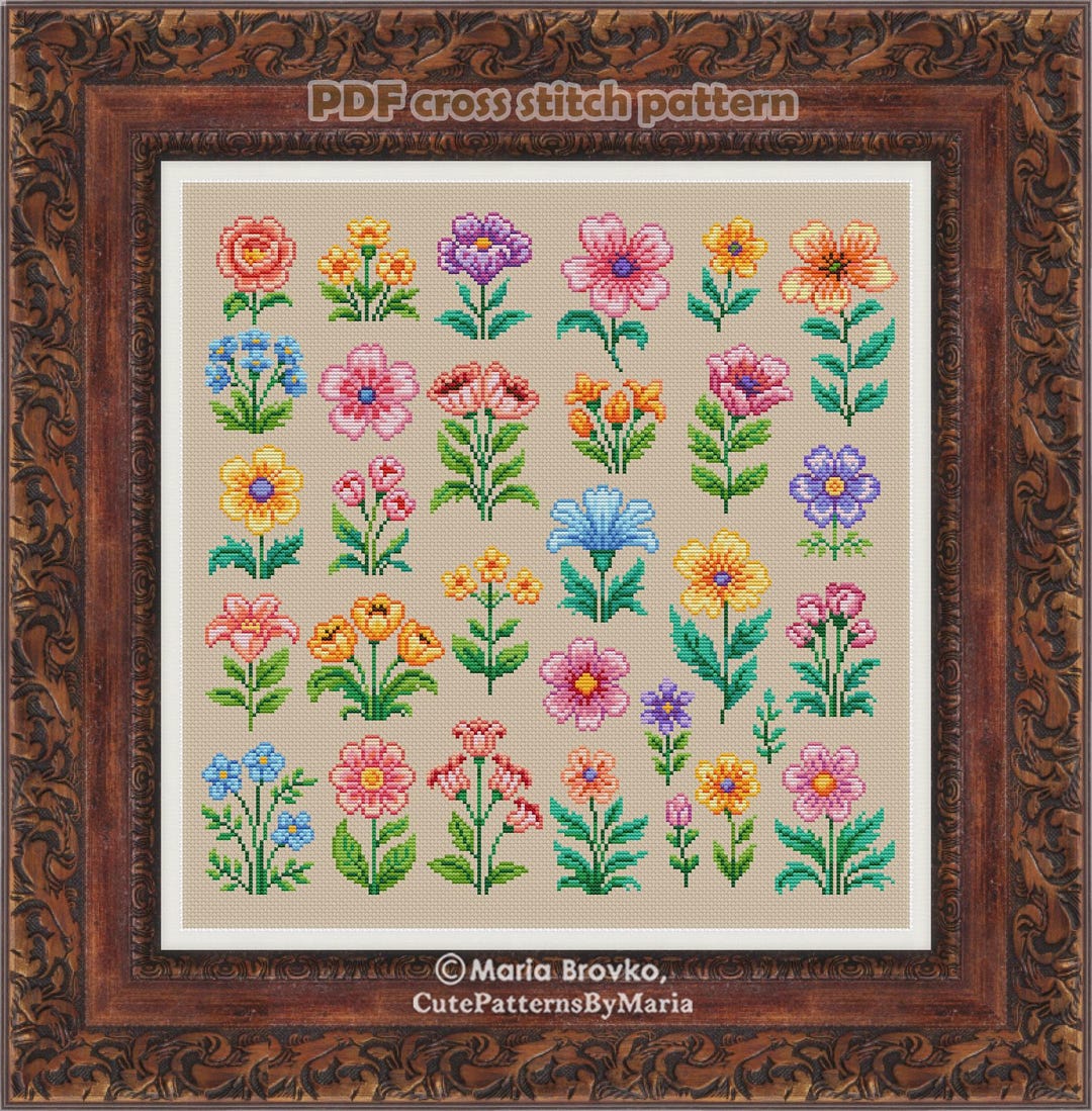 Cross Stitch PDF Pattern Blooming Sampler DMC Chart Printable Instant ...