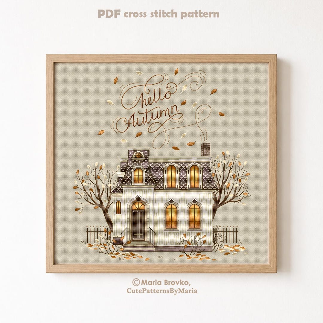 Cross Stitch Pattern Autumn House DMC Chart Embroidery Printable PDF ...
