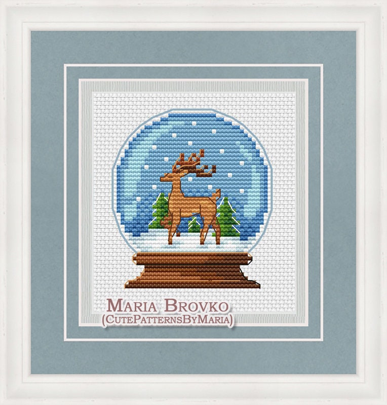 Cross Stitch Pattern "snow Globe With Deer" DMC Cross Stitch Chart ...