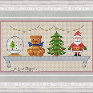 Cross Stitch Pattern &quot;Christmas shelf&quot; DMC Cross Stitch Chart Needlepoint Pattern Embroidery Chart Printable PDF Instant Download