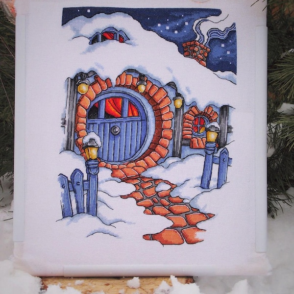 Kruissteekpatroon Winter Halflings House DMC Borduurwerk Afdrukbare pdf Direct downloaden