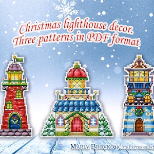 25% Cheaper as a Set - Christmas Lighthouses Cross Stitch Pattern ...