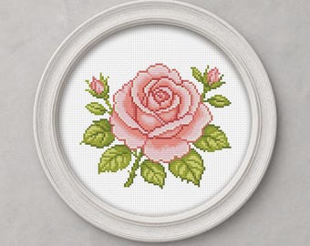 Patrón de punto de cruz Rosa de colores pastel Gráfico DMC PDF imprimible Descarga instantánea