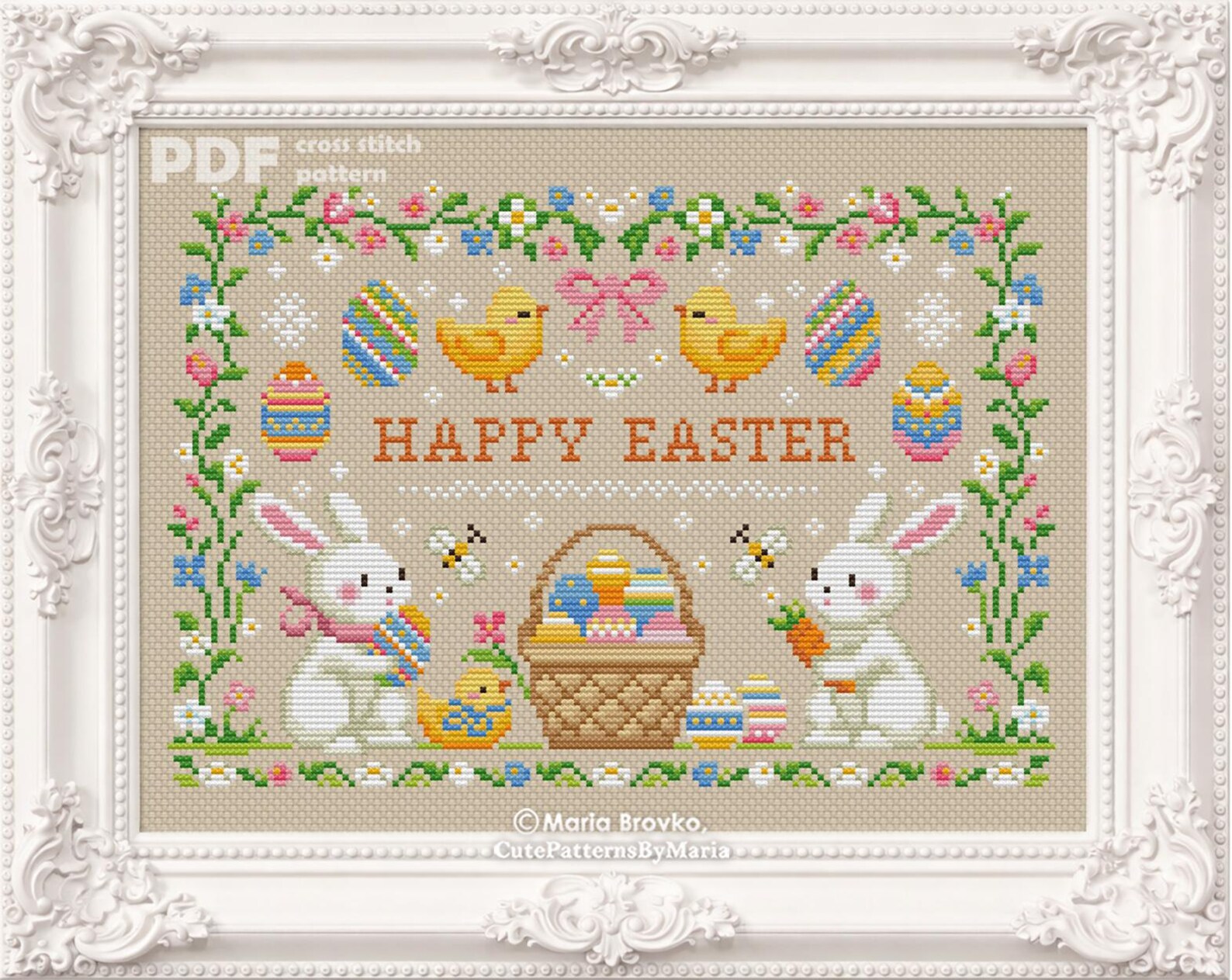 Cross Stitch Pattern Cute Easter Sampler DMC Chart Printable PDF ...