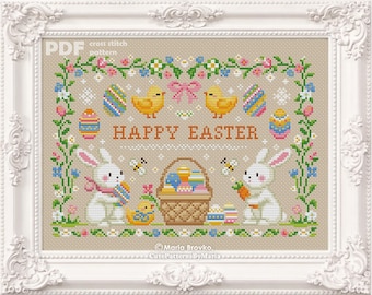 Cross Stitch Pattern Cute Easter Sampler DMC Chart Printable PDF Instant Download