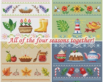 20% off all "Lovely Seasons" samplers - DMC Chart Needlepoint Pattern Embroidery Chart Printable PDF Instant Download