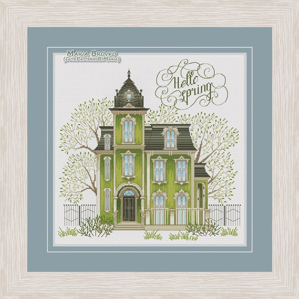 Cross Stitch Pattern "Spring house" DMC Cross Stitch Chart Embroidery Printable PDF Instant Download